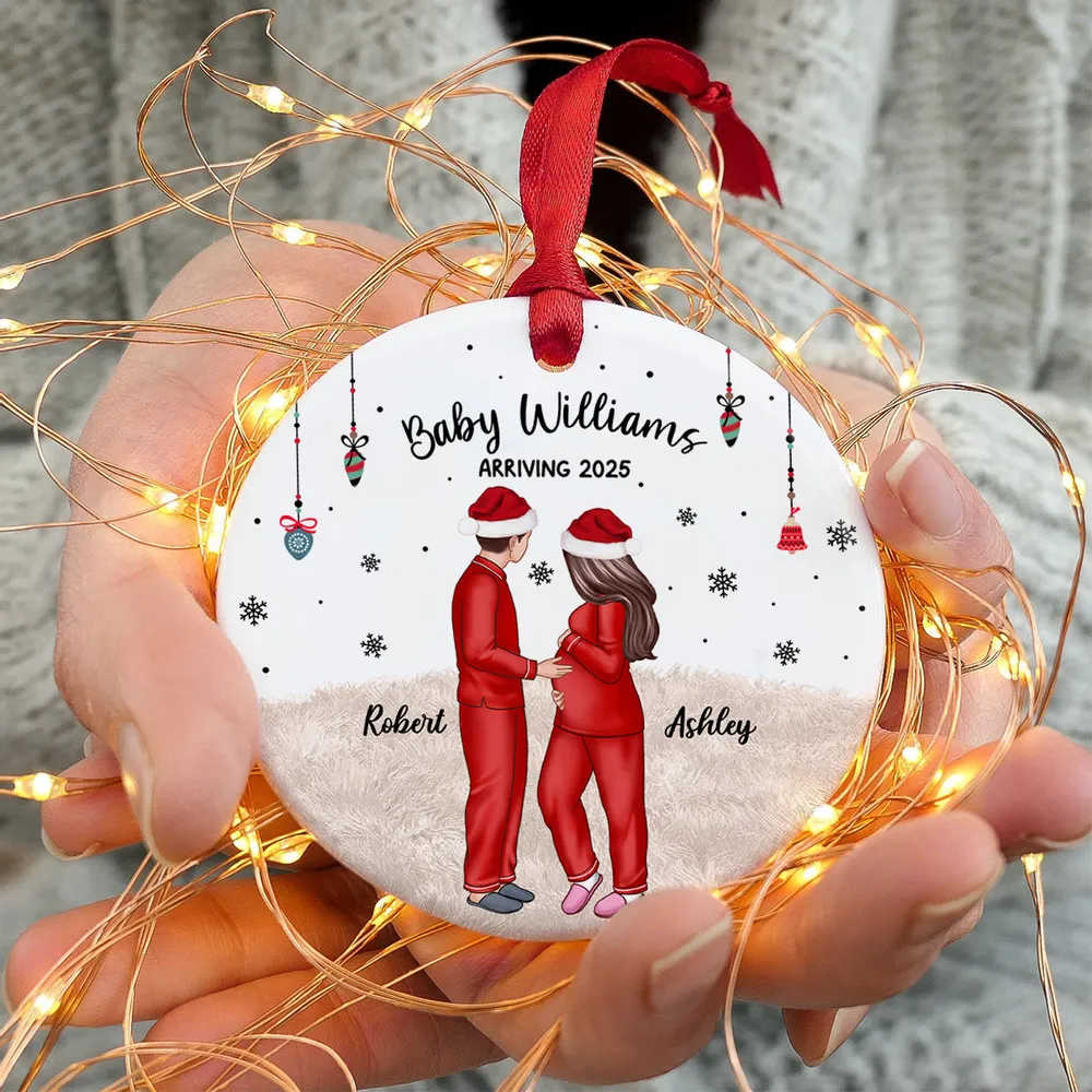 Personalized Pregnancy Ornament, Expecting Family Christmas Personalized Circle  Ornament, New Mom Christmas Gift