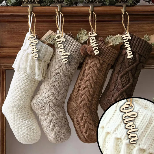 Set Of Christmas Stocking Wooden Name Tags, Gift For Family, Christmas Decoration