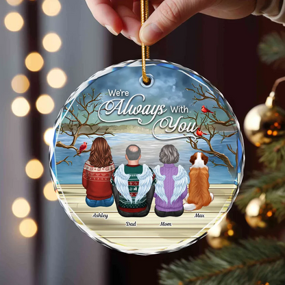 Always With You Christmas Family Sitting Back View - Personalized Circle Acrylic Ornament