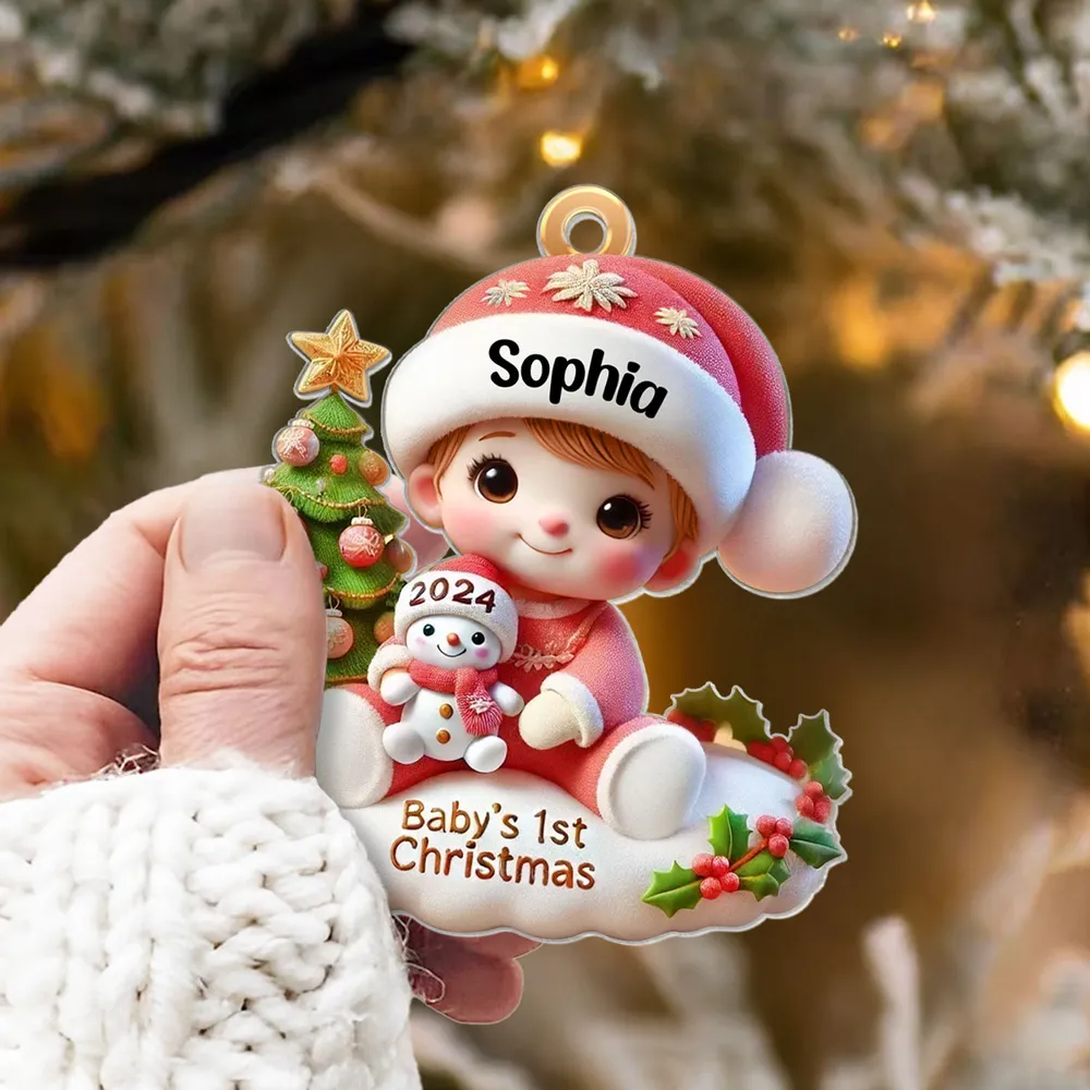 Precious Moments Baby’s First Christmas Dated 2024 Girl Acrylic Ornament, Lovely Keepsake to Celebrate Baby's First Christmas, Christmas Decor For Newborns