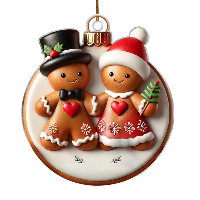 3D Effect Gingerbread Couple Married Engaged Merry Christmas Personalized Acrylic Ornament