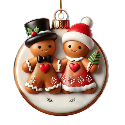 3D Effect Gingerbread Couple Married Engaged Merry Christmas Personalized Acrylic Ornament