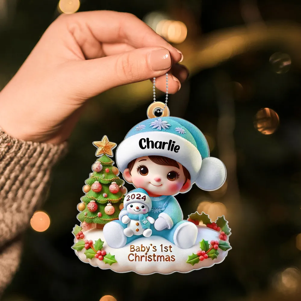 Precious Moments Baby’s First Christmas Dated 2024 Girl Acrylic Ornament, Lovely Keepsake to Celebrate Baby's First Christmas, Christmas Decor For Newborns