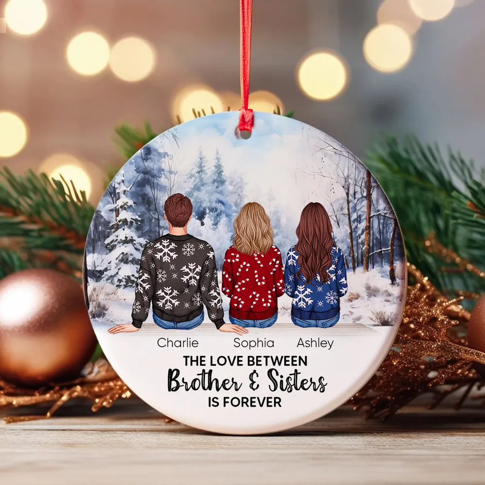 Personalized Siblings Christmas Winter Scene Ornament, Personalized Brothers and Sisters Ornament, Siblings Gift