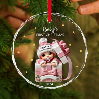 Baby Inside Gift Box Personalized Ornament, Baby First Christmas Keepsake