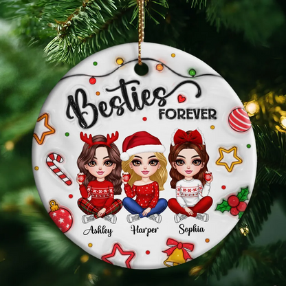 Besties Forever Gorgeous Girls 3D Inflated Christmas Gift Personalized Ceramic Ornament