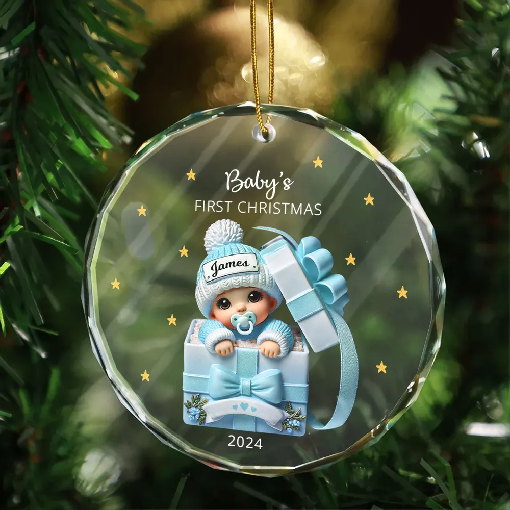 Baby Inside Gift Box Personalized Ornament, Baby First Christmas Keepsake