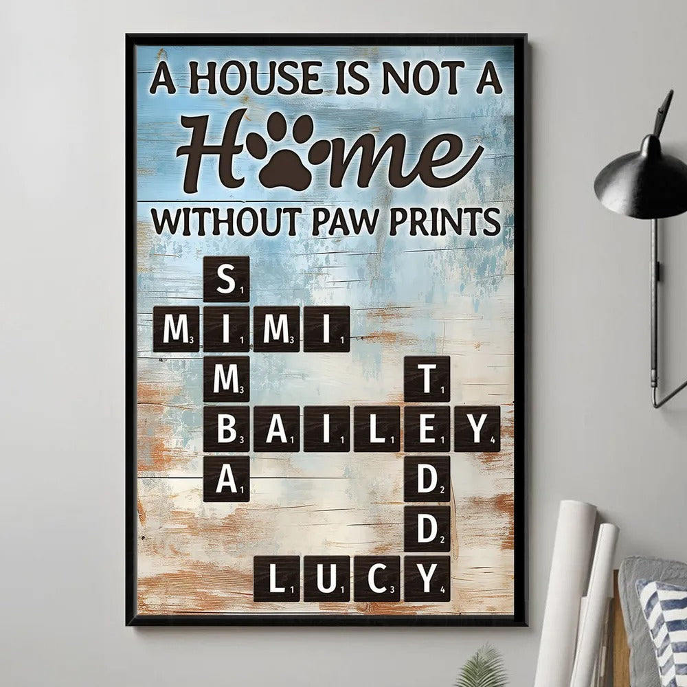 Home With Paw Prints Pet Crossword Puzzle Wall Art Home Decor Personalized Poster