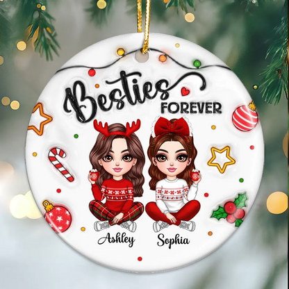 Besties Forever Gorgeous Girls 3D Inflated Christmas Gift Personalized Ceramic Ornament