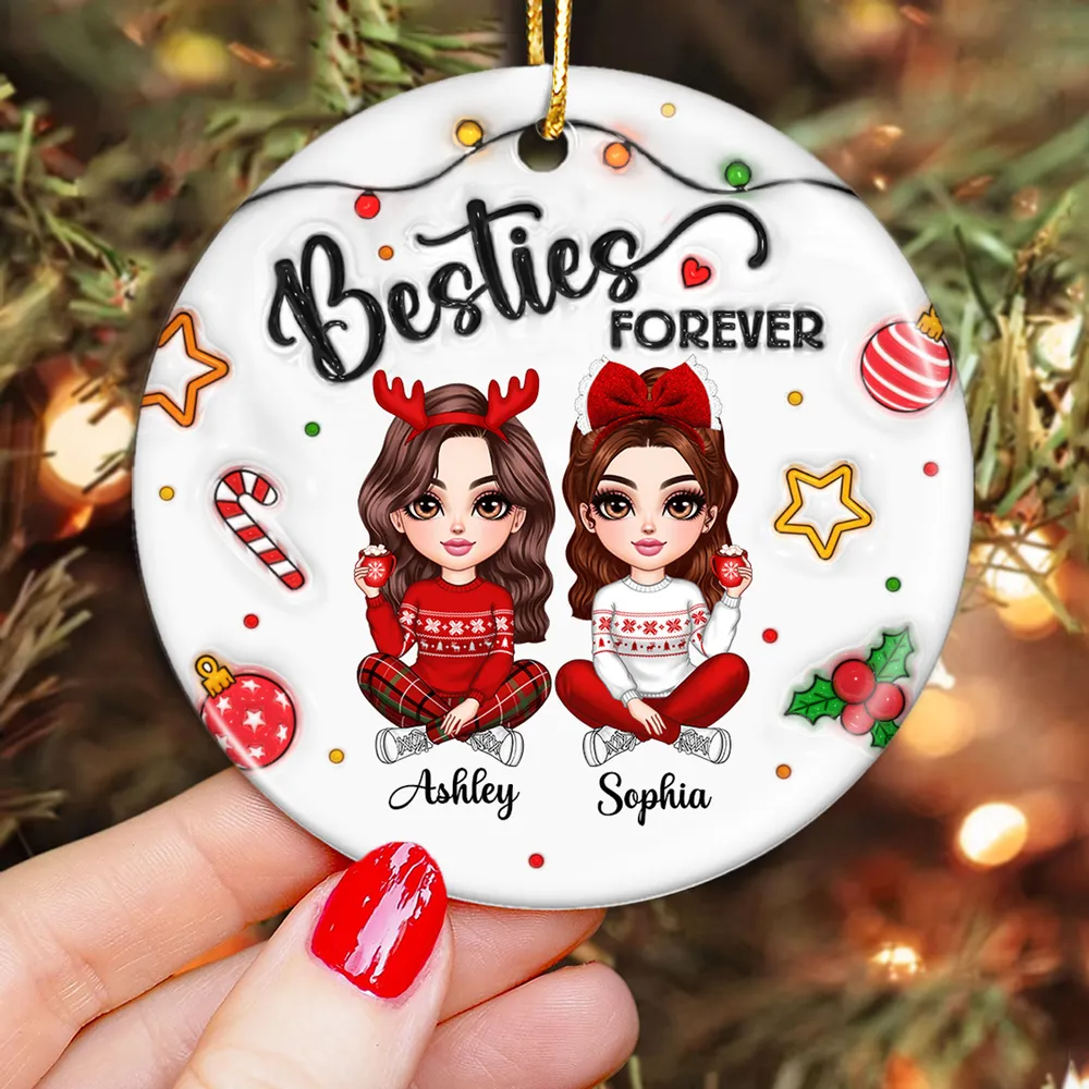 Besties Forever Gorgeous Girls 3D Inflated Christmas Gift Personalized Ceramic Ornament