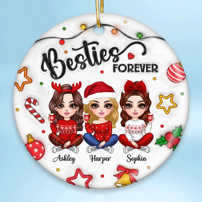 Besties Forever Gorgeous Girls 3D Inflated Christmas Gift Personalized Ceramic Ornament