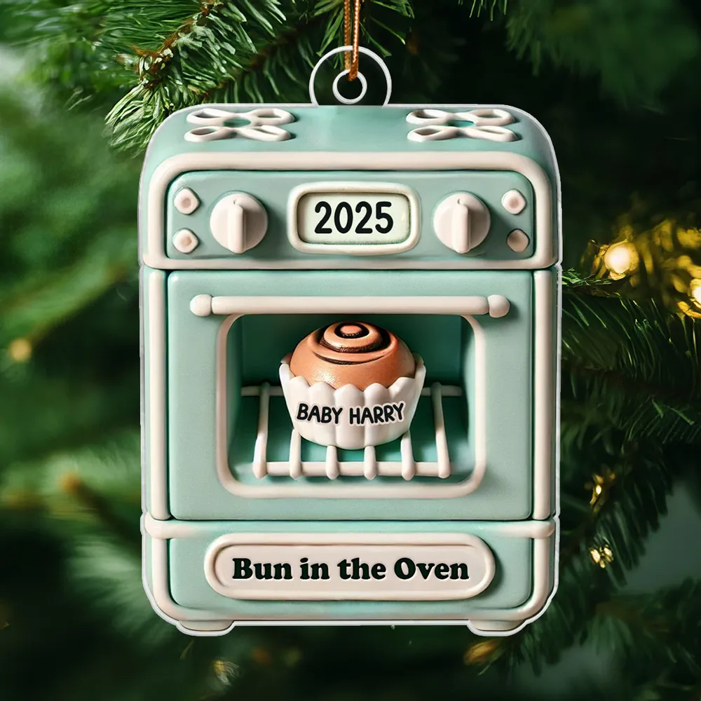 Cute Bun In The Oven Pregnancy Announcement Expecting Baby Arriving Christmas 3D Effect Personalized Acrylic Ornament