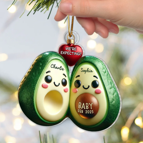 Avocado Couple Expecting Parents Pregnancy Announcement 3D Effect Keepsake Personalized Acrylic Ornament