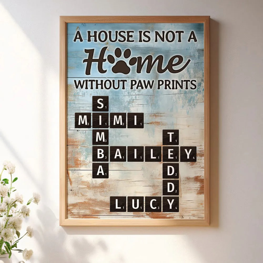 Home With Paw Prints Pet Crossword Puzzle Wall Art Home Decor Personalized Poster