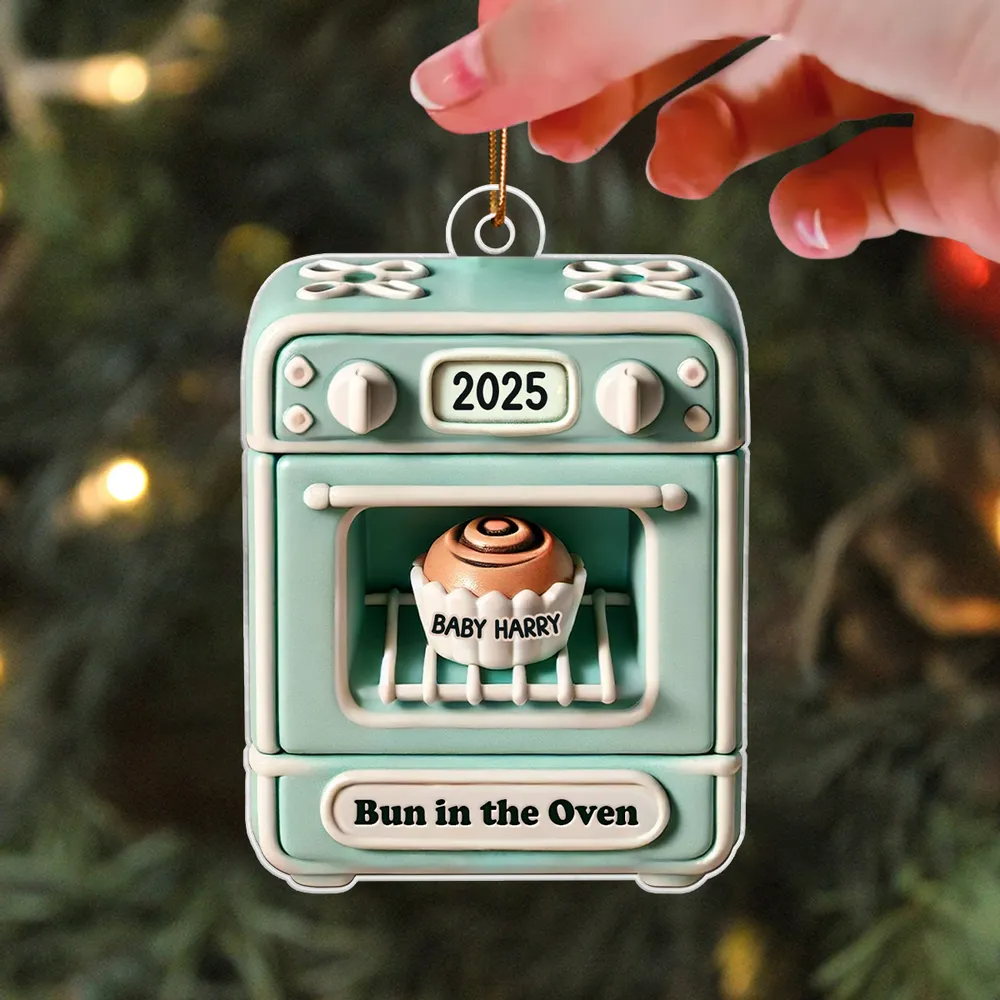 Cute Bun In The Oven Pregnancy Announcement Expecting Baby Arriving Christmas 3D Effect Personalized Acrylic Ornament