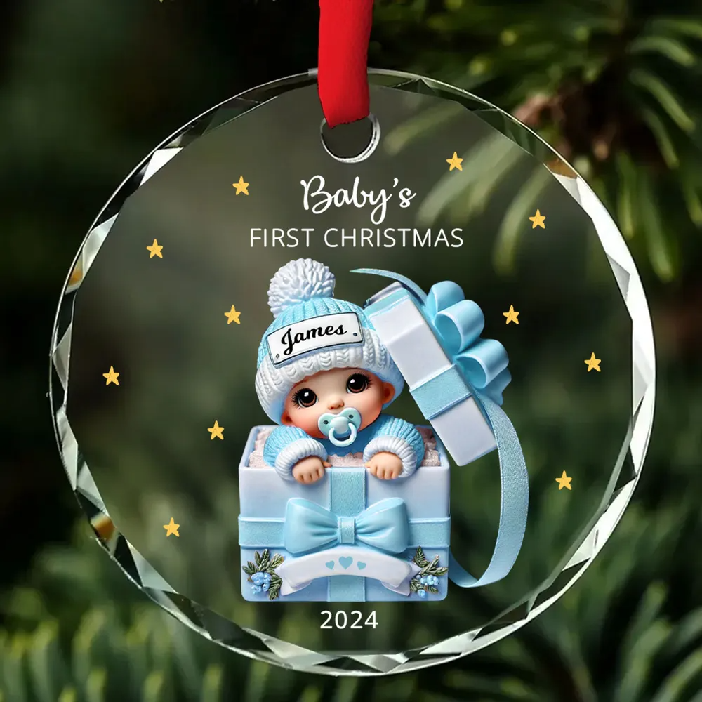 Baby Inside Gift Box Personalized Ornament, Baby First Christmas Keepsake