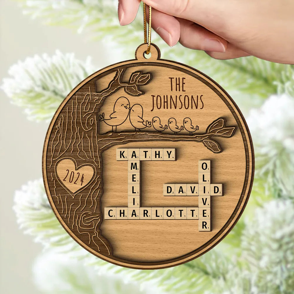 Family Tree Crossword Puzzle Art, Personalized Wooden Ornament