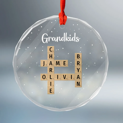 Grandkids Crossword Puzzle Art Personalized Glass Ornament, Christmas Gift For Grandma, Gift For Mom