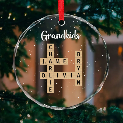 Grandkids Crossword Puzzle Art Personalized Glass Ornament, Christmas Gift For Grandma, Gift For Mom