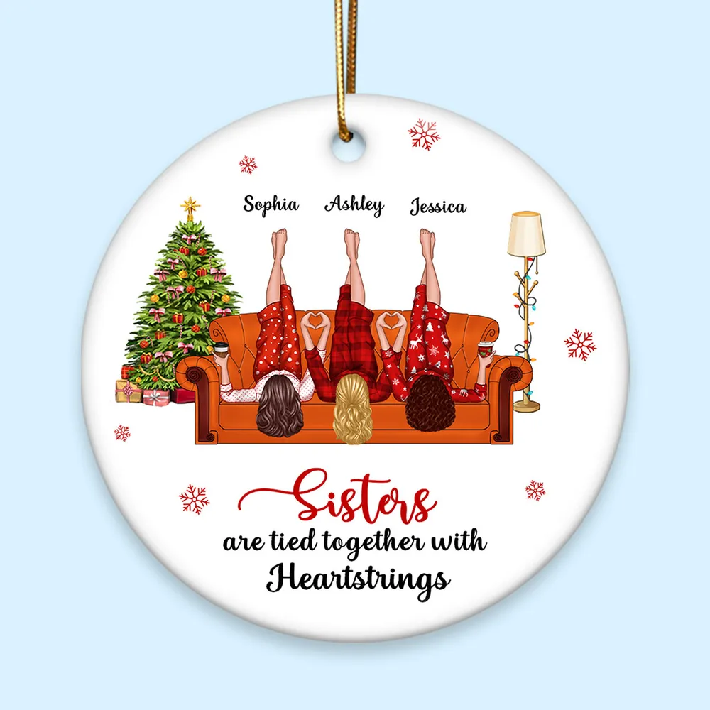 Sisters Are Tied Together With Heartstrings Personalized Ornament, Christmas Gift for Sisters, Siblings