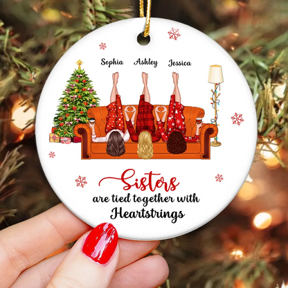 Sisters Are Tied Together With Heartstrings Personalized Ornament, Christmas Gift for Sisters, Siblings