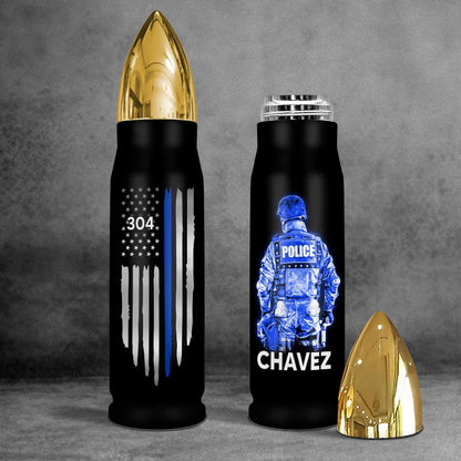 Police Thin Blue Line Personalized Bullet Tumbler, Appreciation Gift, Christmas Gift For Police Department, Police Officers