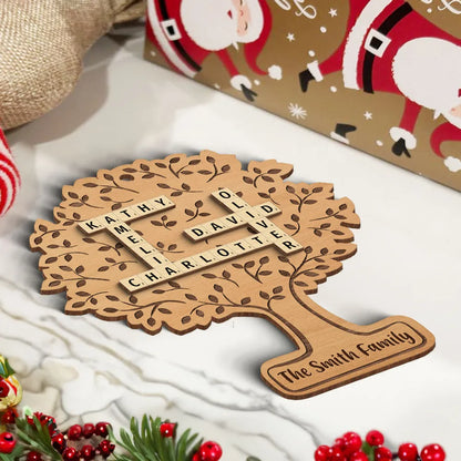 Family Tree Of Life Crossword Wood Ornament, Personalized Family Wood Ornament