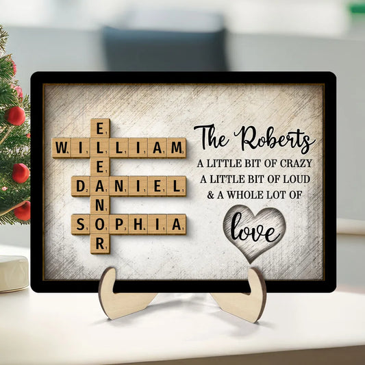 Family Whole Lot Of Love Crossword Puzzle Art - Captured In A Moment, Cherished For A Lifetime Personalized 2-Layered Wooden Plaque