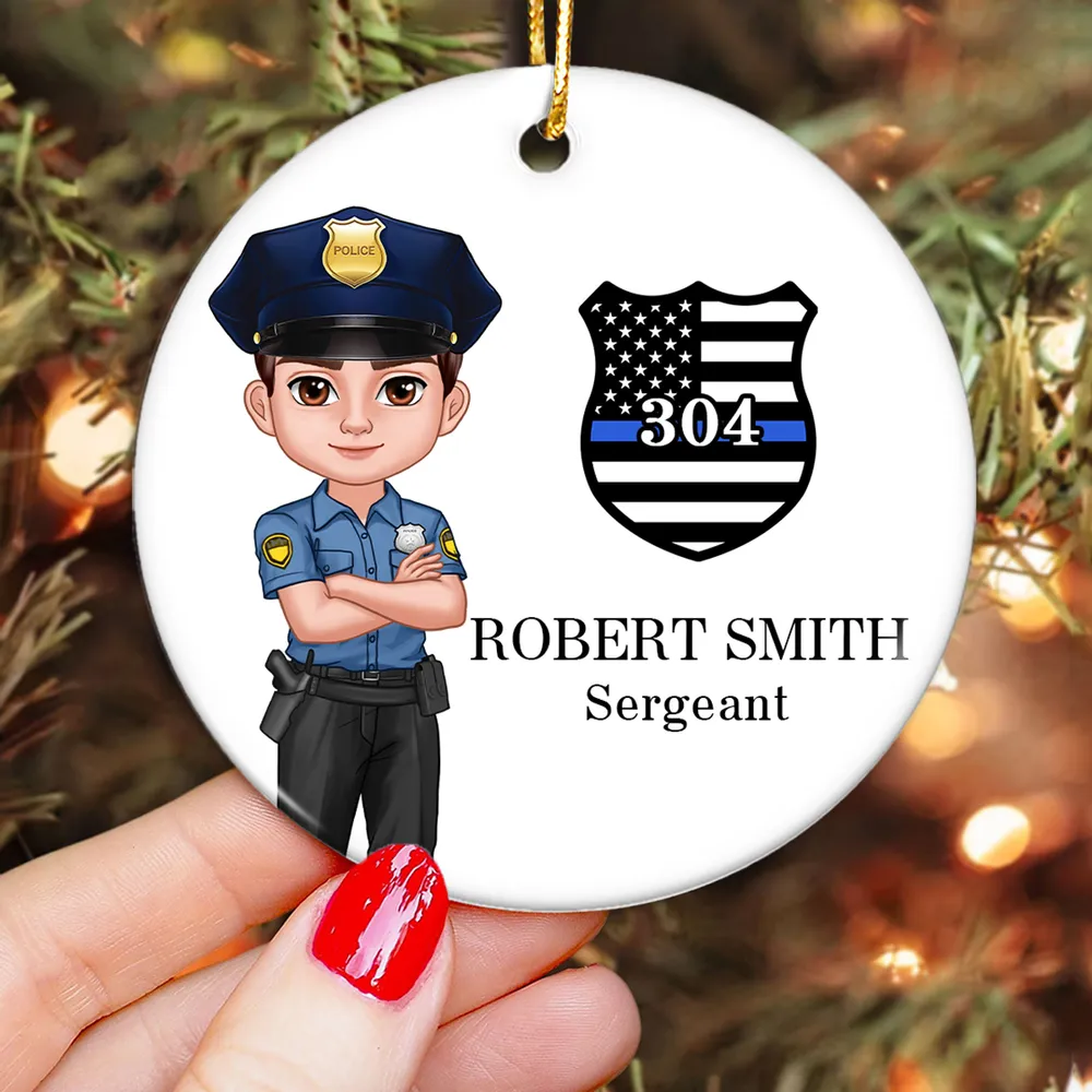 Police Christmas - Personalized Circle Acrylic Ornament