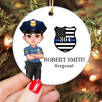 Police Christmas - Personalized Circle Acrylic Ornament