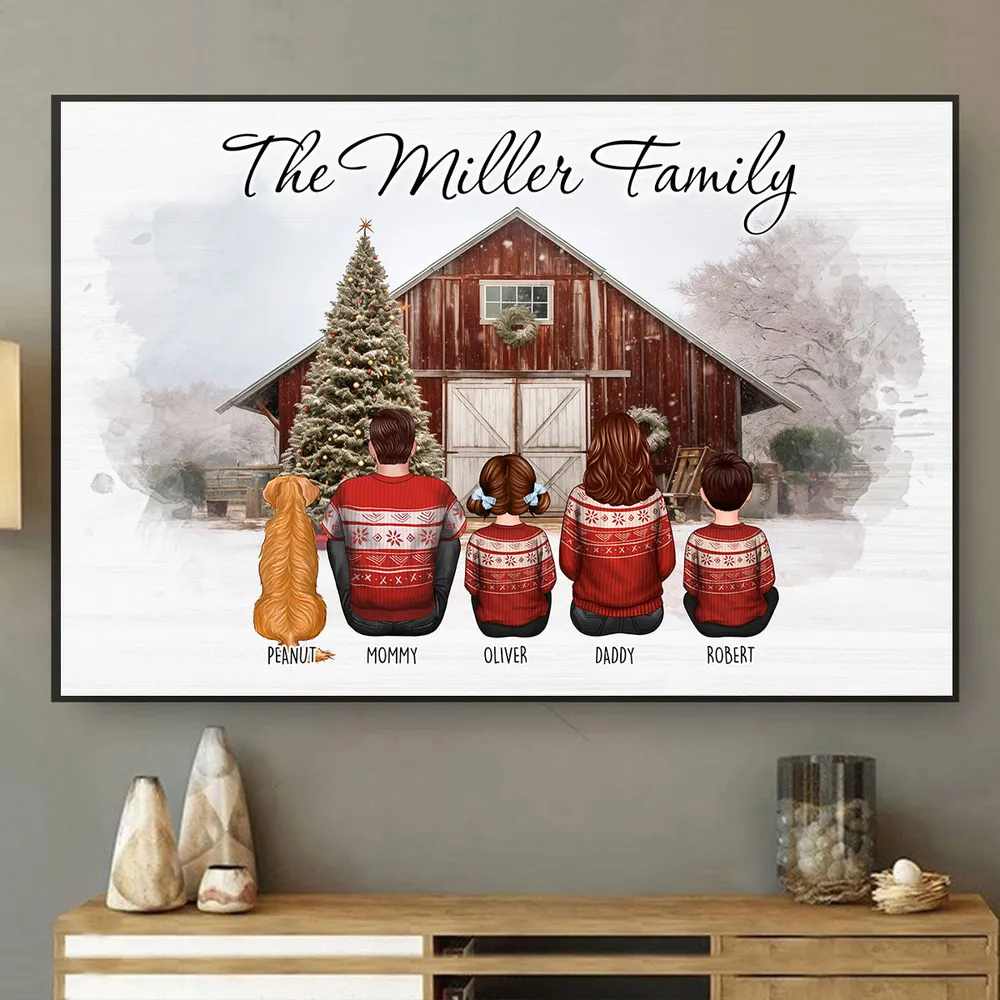 Custom Christmas Family Portrait with House Personalized Poster, House Warming Gift