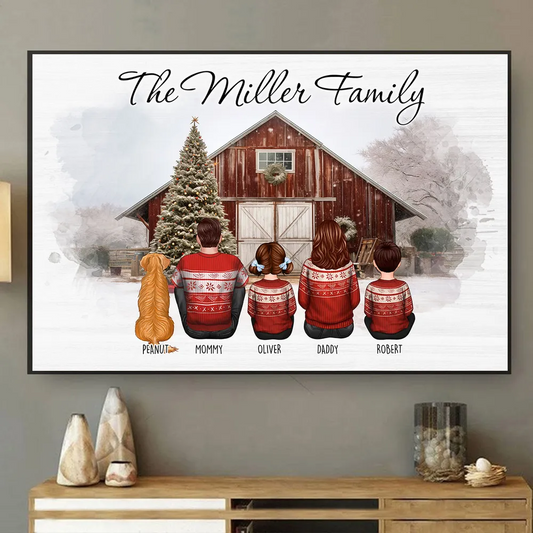 Custom Christmas Family Portrait with House Personalized Poster, House Warming Gift