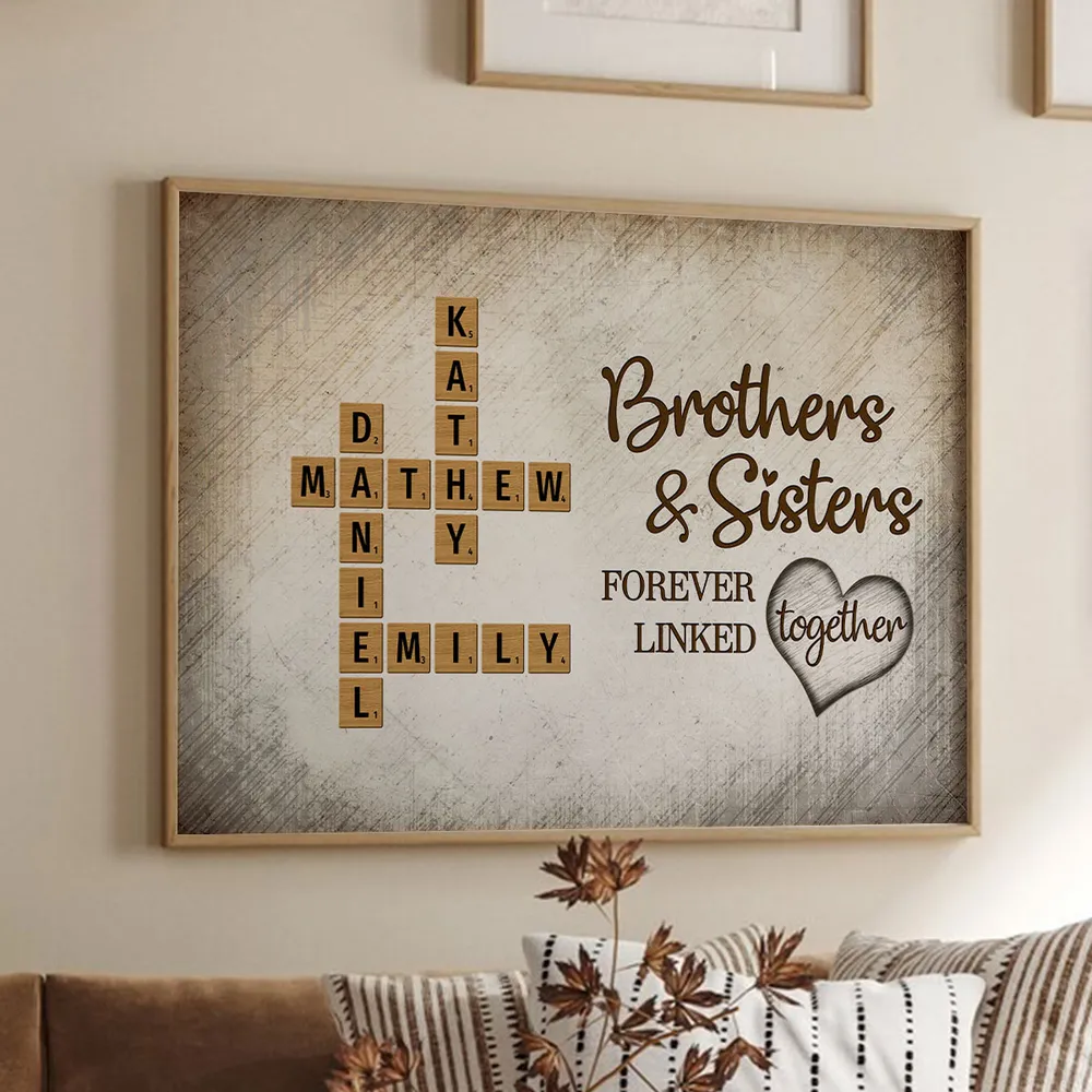 The Love Between Brothers & Sisters Knows No Distance Crossword Puzzle Art, Personalized Poster