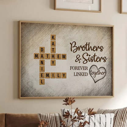 The Love Between Brothers & Sisters Knows No Distance Crossword Puzzle Art, Personalized Poster