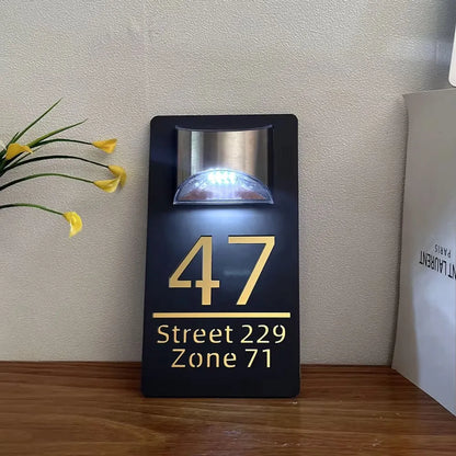 Modern Personalized House Number Address Sign With Waterproof Solar Powered LED Light