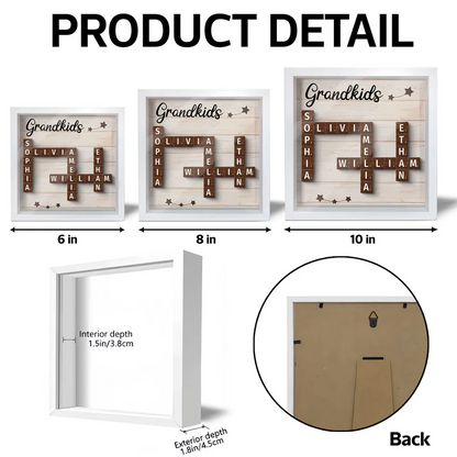 Unique Keepsake For Grandma Grandkids Crossword Puzzle Art Personalized Shadow Box, Perfect Gift For Grandma, Gift For Grandkid