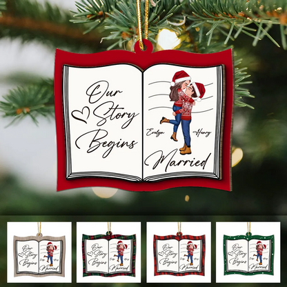 Our Next Chapter Married Storybook Couple - Personalized Custom Shaped Wooden Ornament