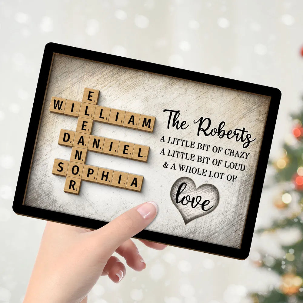 Family Whole Lot Of Love Crossword Puzzle Art - Captured In A Moment, Cherished For A Lifetime Personalized 2-Layered Wooden Plaque