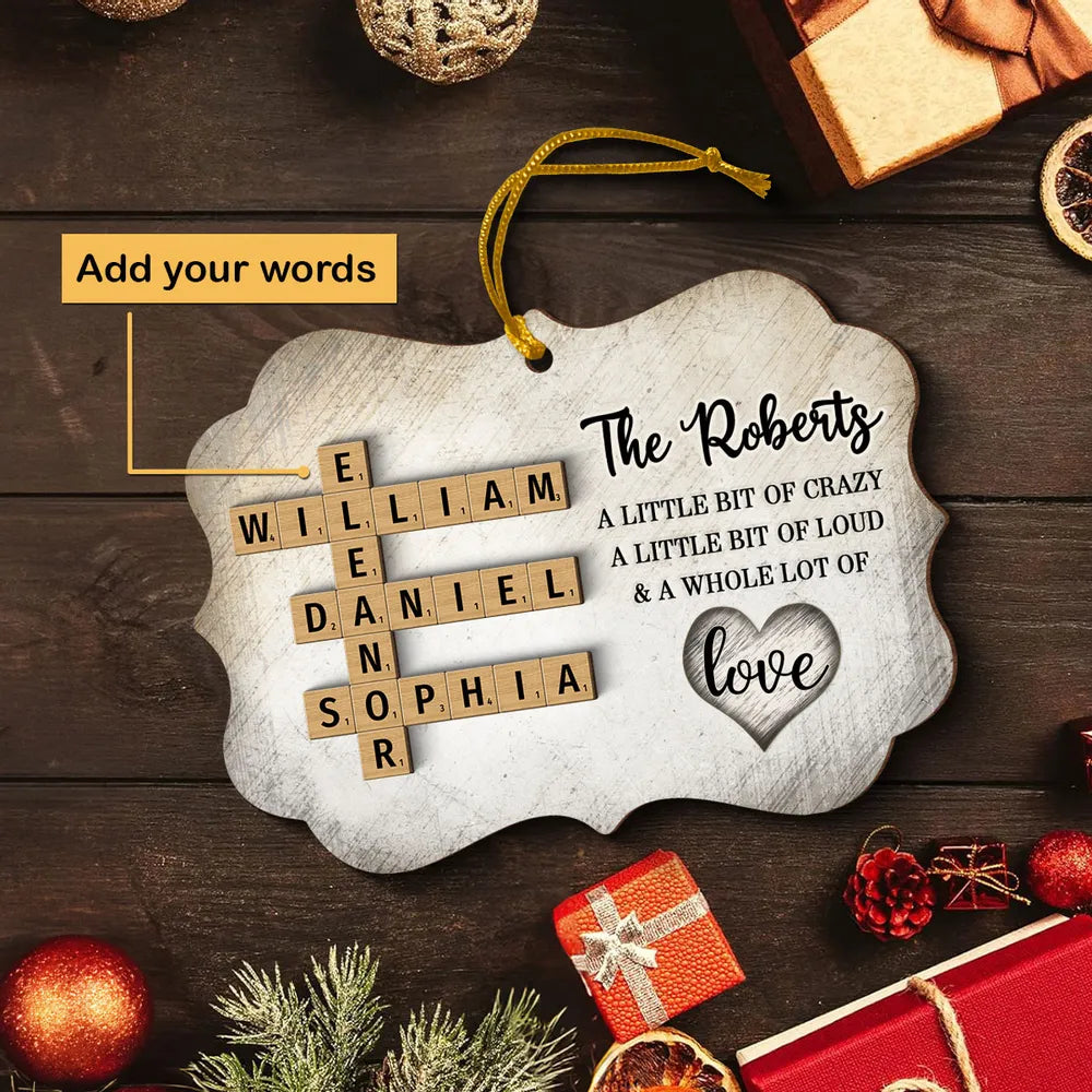 Family Whole Lot Of Love Crossword Puzzle Art - Captured In A Moment, Cherished For A Lifetime Personalized Wooden Ornament