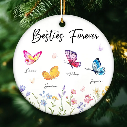 Besties Sisters Grandma Mom Beautiful Butterflies Personalized Circle Ornament