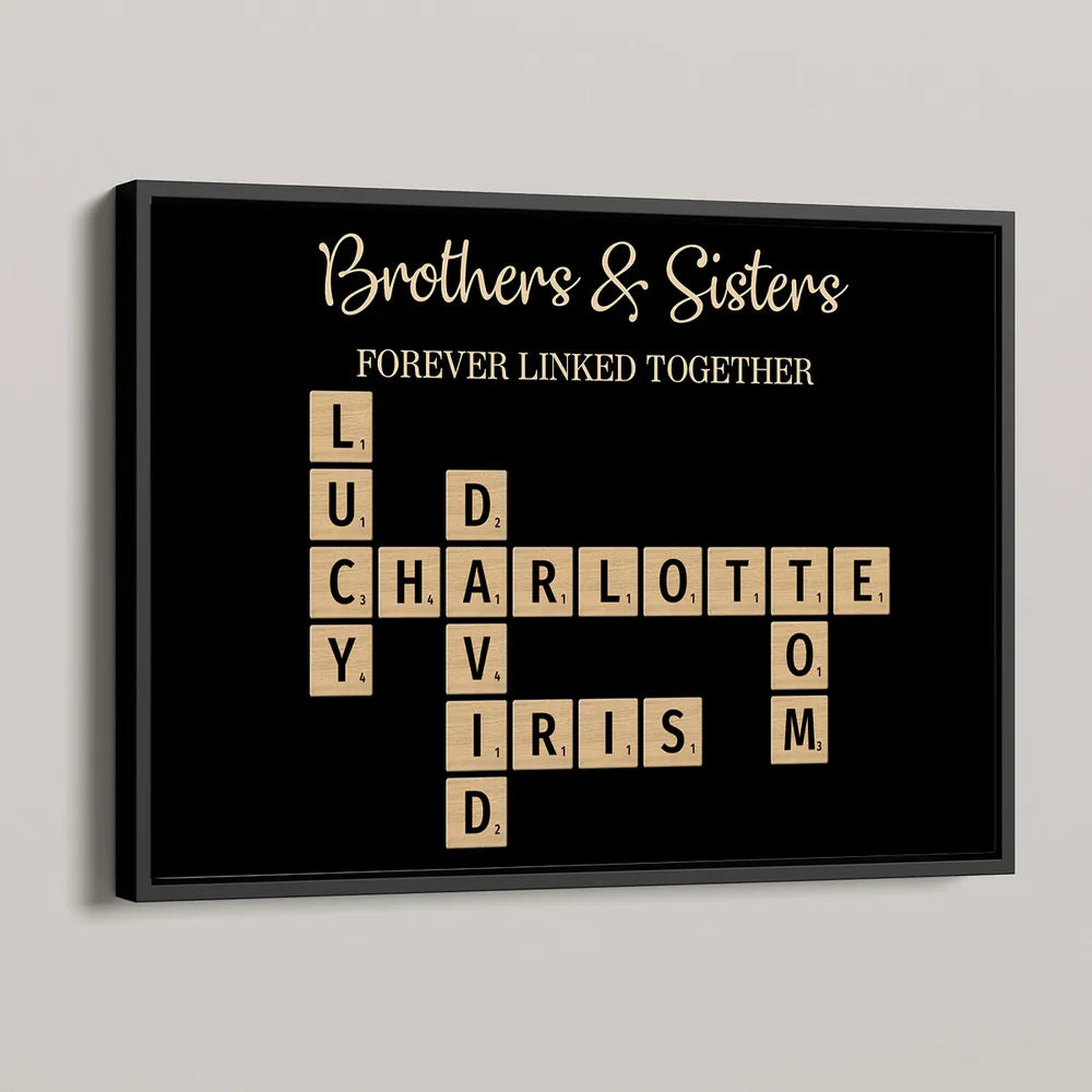 Brothers & Sisters Forever Linked Together Crossword Puzzle Art Personalized Poster, Gift For Brothers, Sisters, Siblings, Family