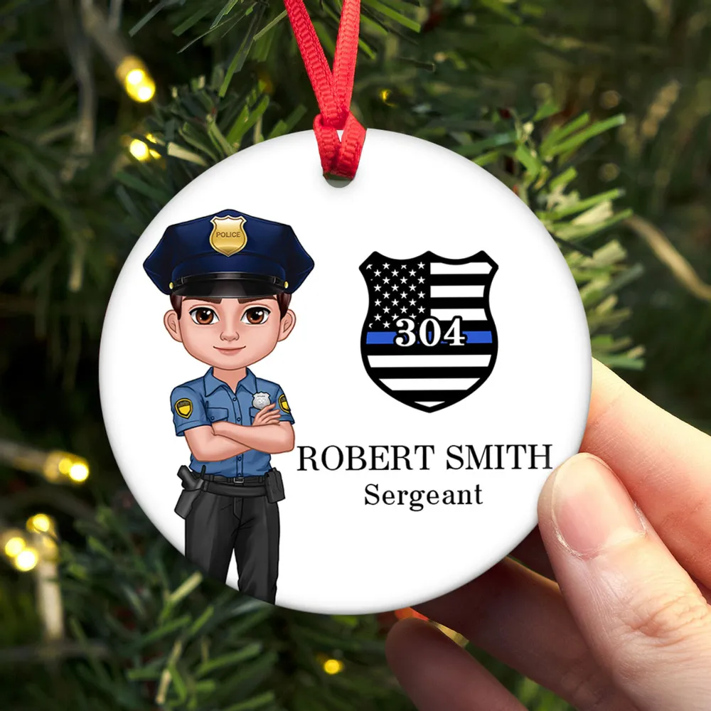 Police Christmas - Personalized Circle Acrylic Ornament