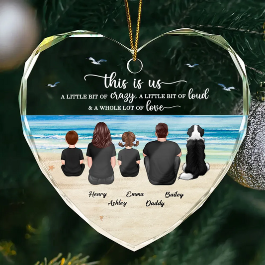 Family Sitting Back View Retro Vintage Beach Landscape Personalized Heart Ornament