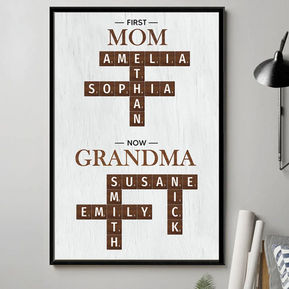 First Mom Now Grandma Crossword Puzzle Art Personalized Poster