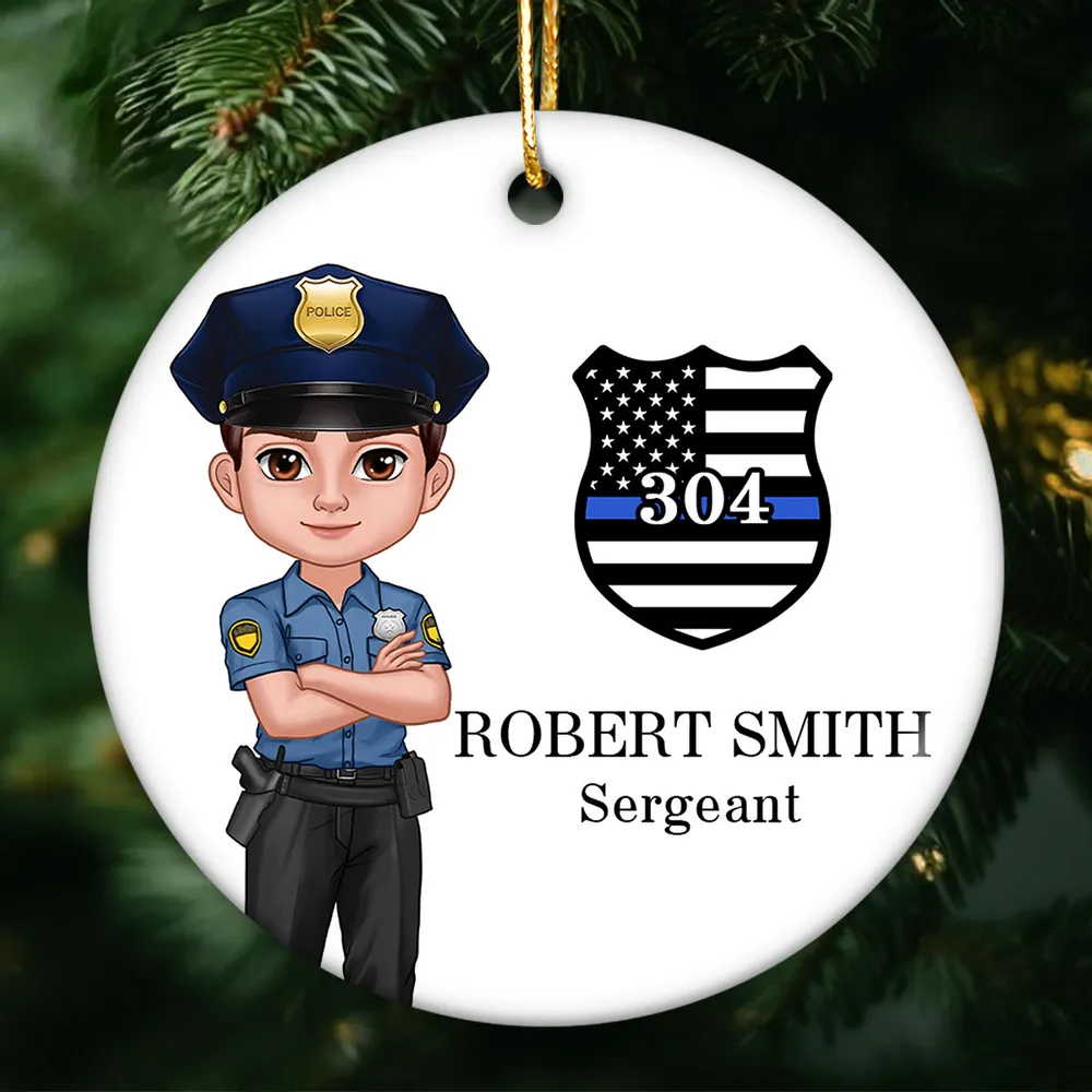 Police Christmas - Personalized Circle Acrylic Ornament