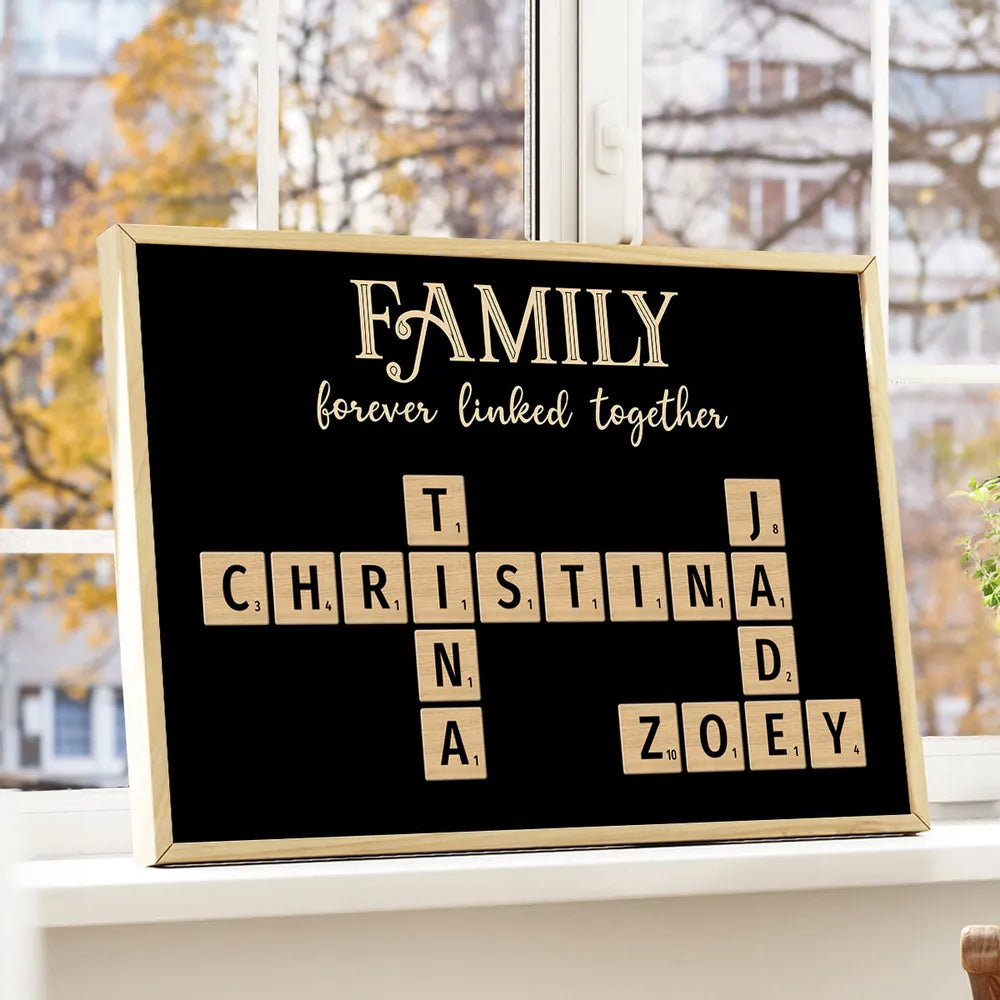 Family Forever Linked Together Crossword Puzzle Personalized Poster, Gift For Large Family, Parent, Grandparents, Siblings, Brothers, Sisters