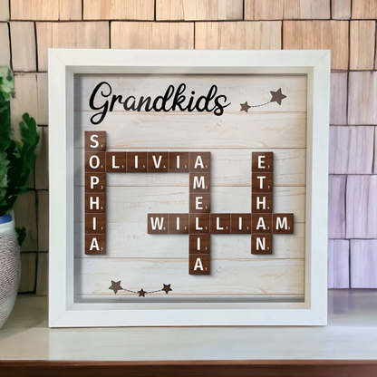 Unique Keepsake For Grandma Grandkids Crossword Puzzle Art Personalized Shadow Box, Perfect Gift For Grandma, Gift For Grandkid