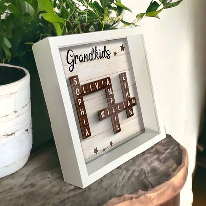 Unique Keepsake For Grandma Grandkids Crossword Puzzle Art Personalized Shadow Box, Perfect Gift For Grandma, Gift For Grandkid