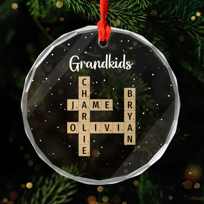 Grandkids Crossword Puzzle Art Personalized Glass Ornament, Christmas Gift For Grandma, Gift For Mom