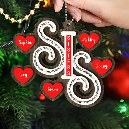 Sister Christmas Wooden Ornament 2024 Personalized Gifts for Sisters, Best Friends, Siblings